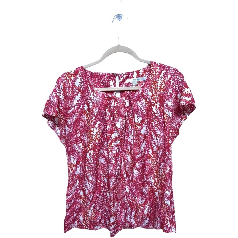 Boden Ravello Silk Blend Blouse US 8 Pink Abstract Dot Print Silk Viscose